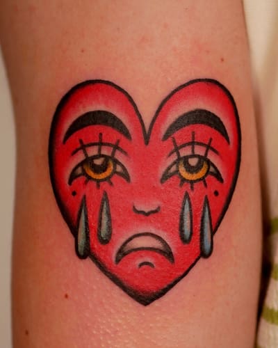 Cœur rouge qui pleure, tatouage traditionnel